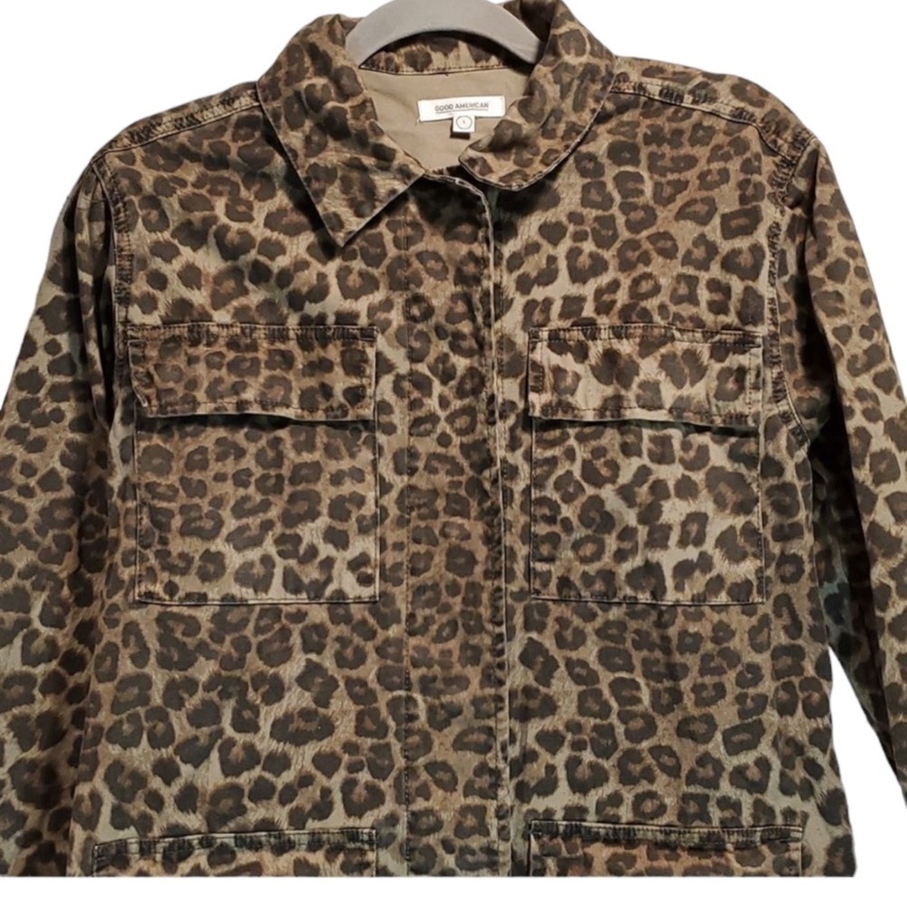 GOOD AMERICAN Leopard Print Cotton Utility Jacket in a Size 0 (XS). NWT - Picture 6 of 10
